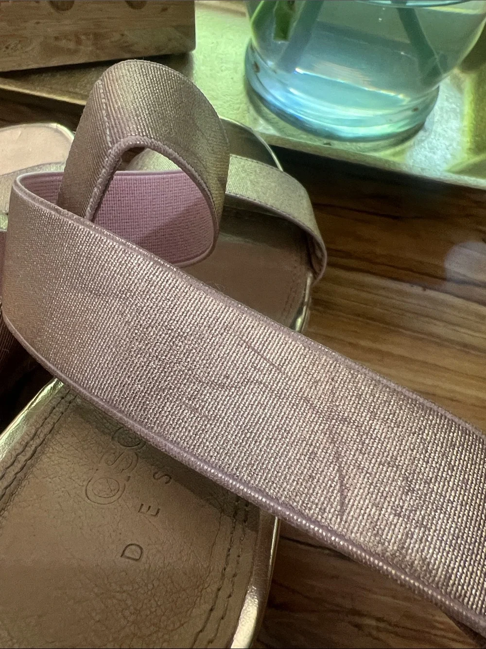 ASOS Women’s Pink Rose Gold Metallic Wedge Sandals with Strappy Elastic Upper